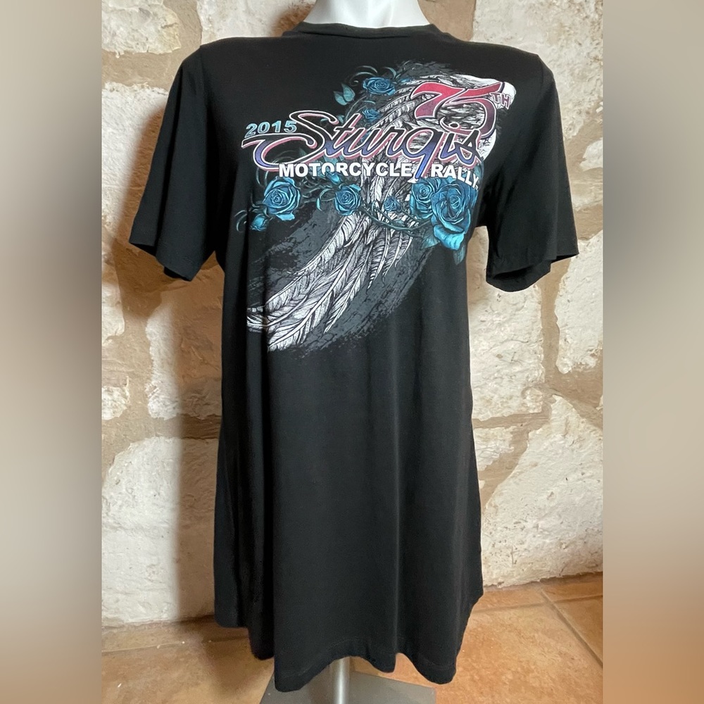 Sturgis Shirt from the 75th Anniversary in 2015 with Blue Roses and Feathers.